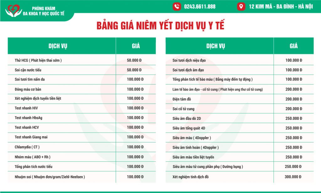 Bảng giá dịch vụ